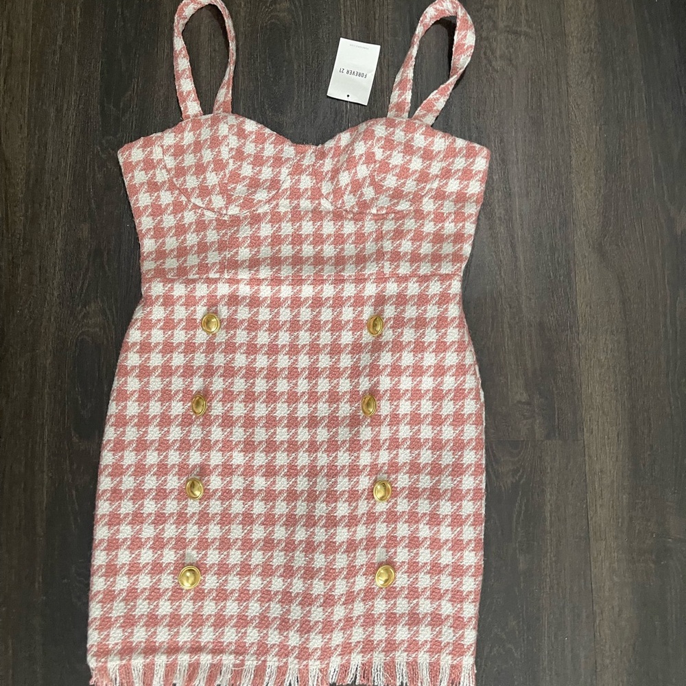 Forever 21 Pink and White Houndstooth Mini Dress